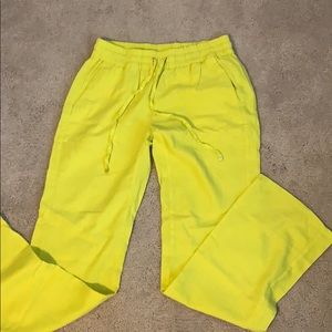 Neon yellow linen wide leg pant